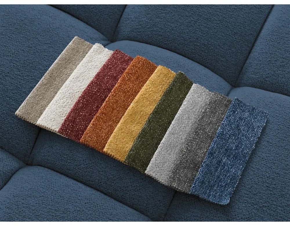 Sötétkék zsenília kinyitható-tárolóhelyes sarokkanapé (bal oldali-heverő résszel) Everest – Bobochic Paris