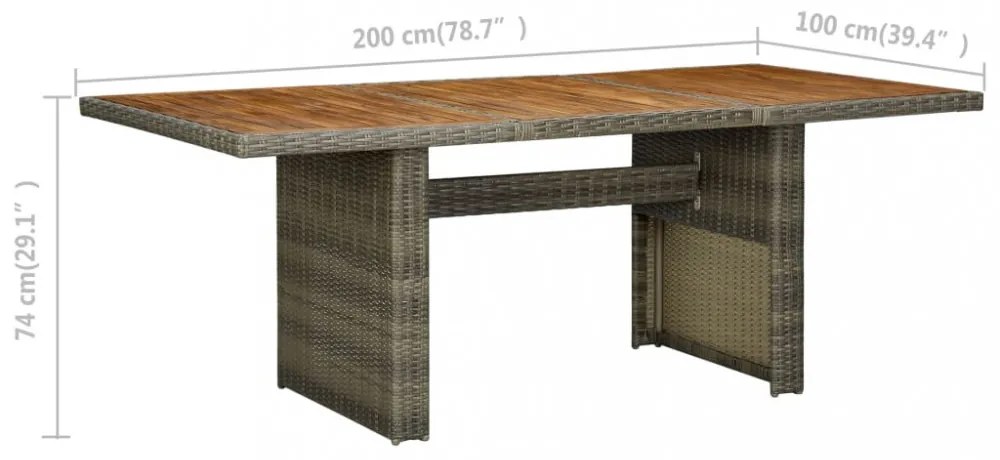 barna polyrattan és tömör akácfa kerti asztal