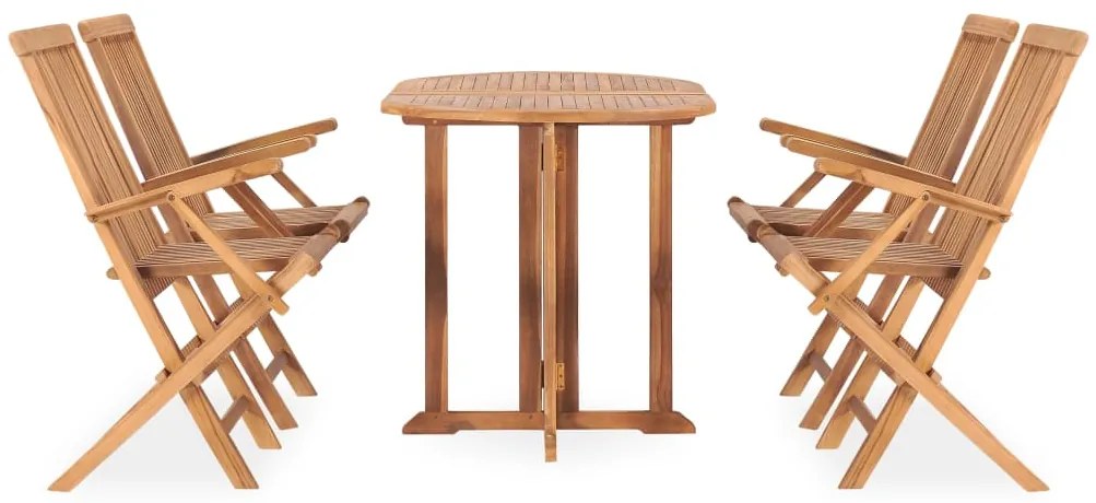 vidaXL 5 részes kültéri összecsukható tömör tíkfa étkezőgarnitúra