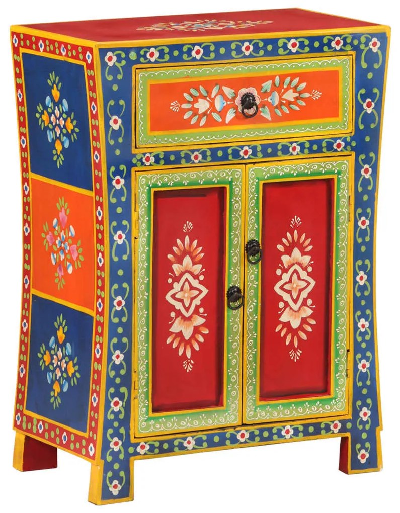 kézzel festett tömör mangófa kisszekrény ajtókkal 53x30x74 cm