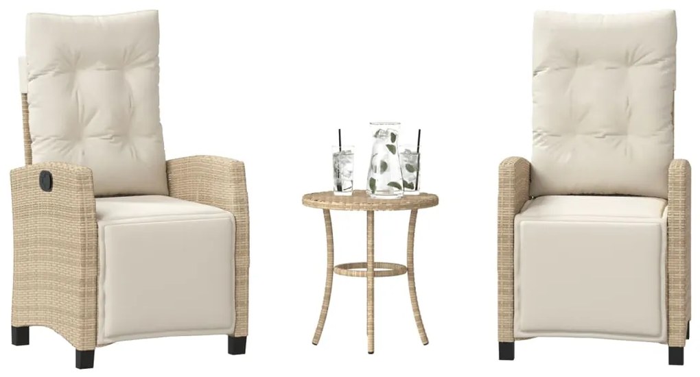 vidaXL 3 részes bézs polyrattan bisztrógarnitúra párnával