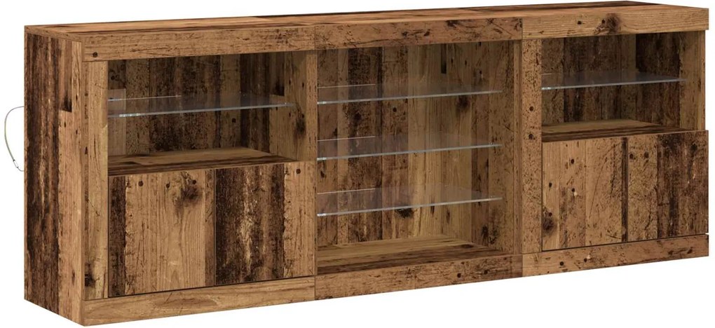 vidaXL LED tálaló LED -es lámpákkal Öreg fa 181,5 x 37 x 67 cm Faanyag