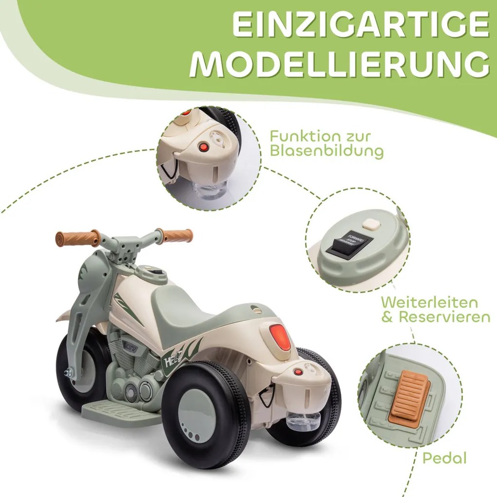 AIYAPLAY elektromos gyerekmotor, 6 V-os zenés gyerekmotor, 2,5-3 km/h sebességgel fúj, 2-5 éves, krémfehér
