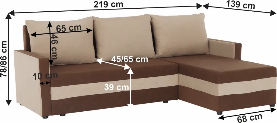 Univerzális ülőgarnitúra, barna/bézs, PAULITA NEW