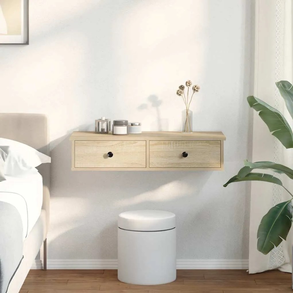 Falipolc fiókokkal sonoma tölgy 80x34x17 cm műszaki fa