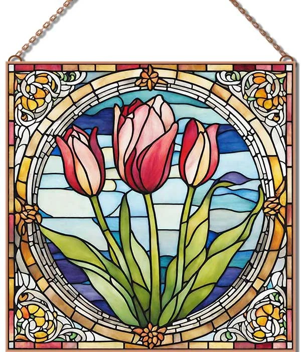 Stained-Glass-Tulip-4 üvegkép, falikép
