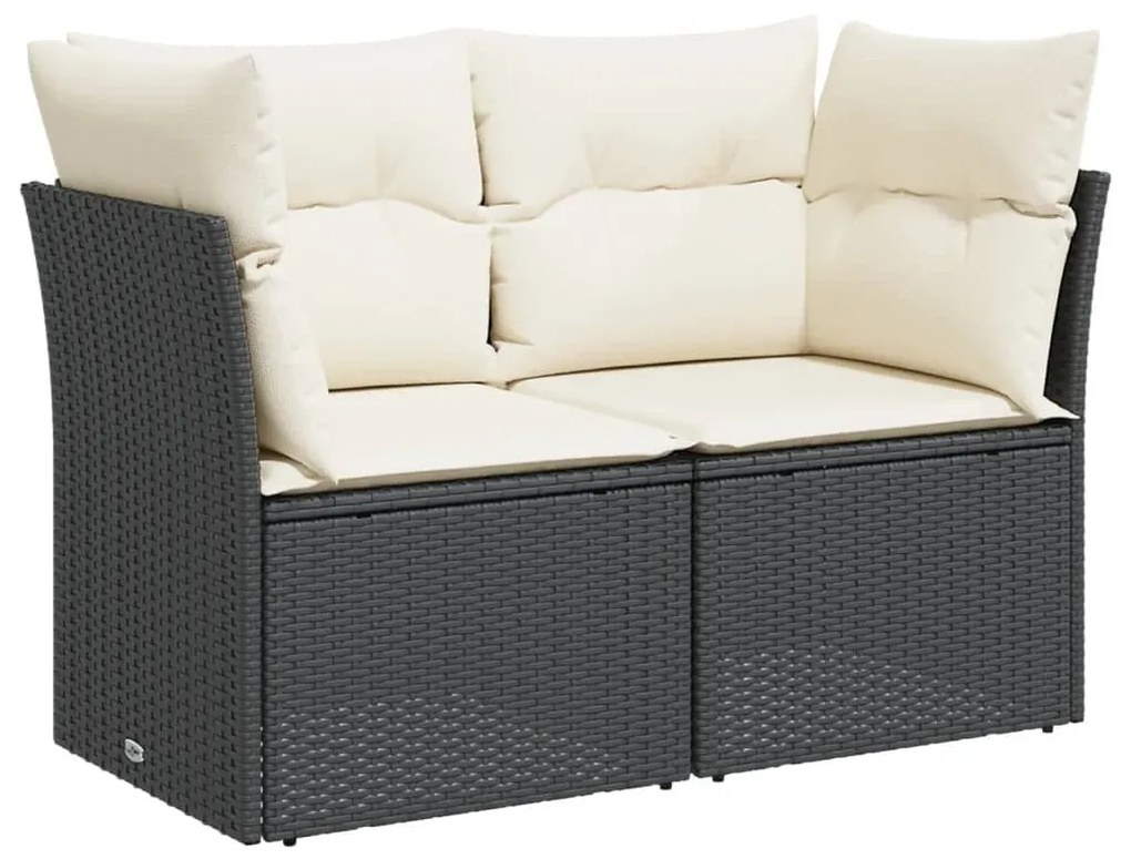 2 személyes fekete polyrattan kerti kanapé párnával