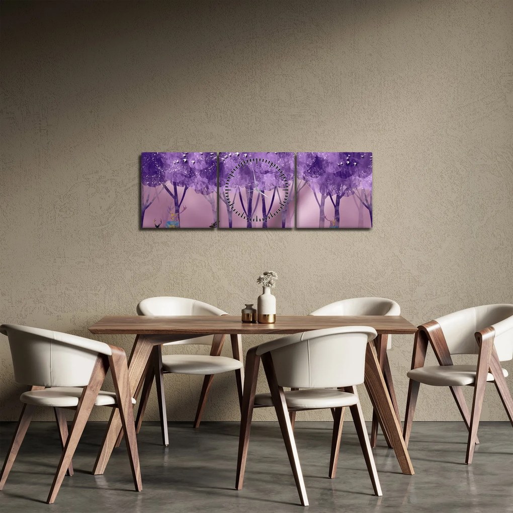 Kép - Szarvasok egy varázslatos erdőben (órával) (90x30 cm)