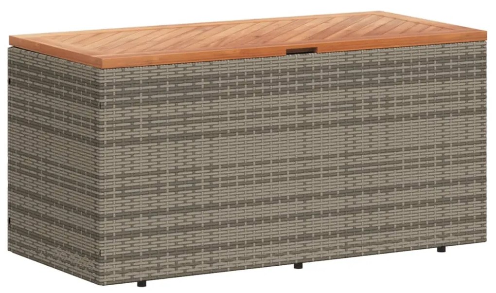 Szürke polyrattan és akácfa kerti tárolóláda 110 x 50 x 54 cm