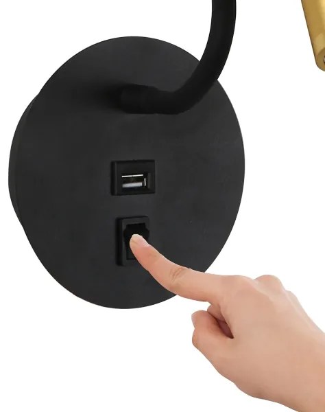 Brilagi -LED Rugalmas fali lámpa USB porttal MAYA LED/3W/230V fekete/arany