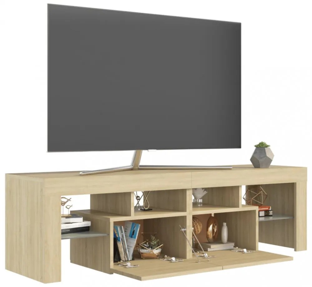 sonoma tölgy színű TV-szekrény LED-lámpákkal 140 x 36,5 x 40 cm