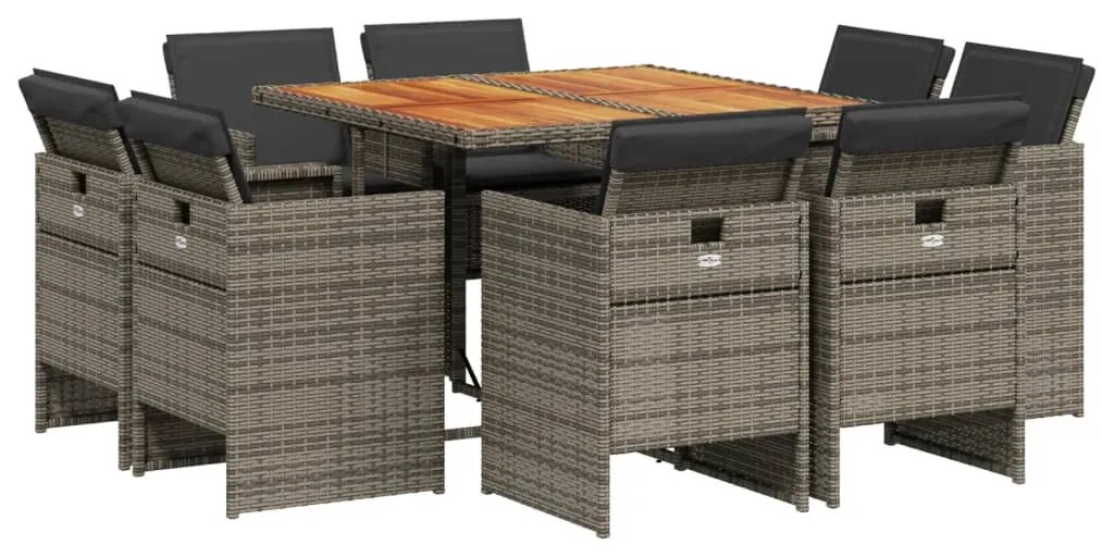 vidaXL 9 részes szürke polyrattan kerti étkezőgarnitúra párnával