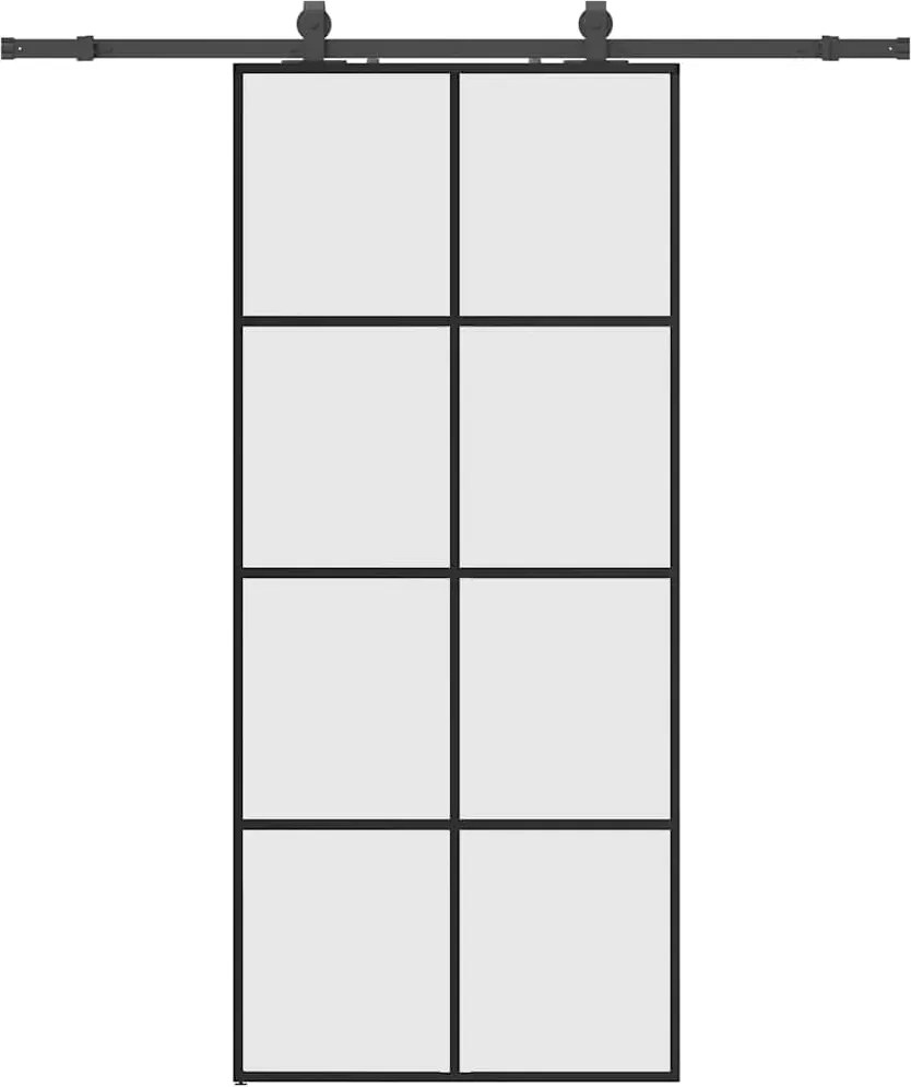 vidaXL fekete ESG üveg tolóajtó fémszerelvény-szettel 90x205 cm