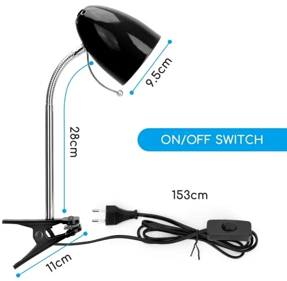 Aigostar - Csipeszes asztali lámpa 1xE27/11W/230V fekete/króm