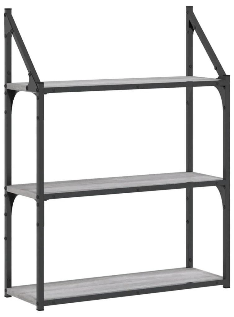 3 szintes szürke sonoma színű szerelt fa fali polc 60x21x78,5cm
