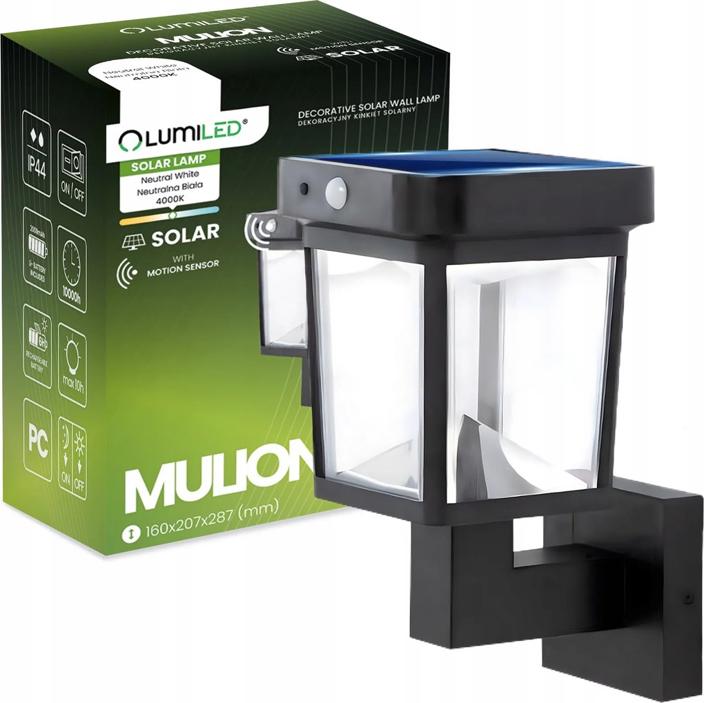 Kültéri fali lámpa Napelemes Led Nagy kerti homlokzati lámpa Mozgásérzékelő