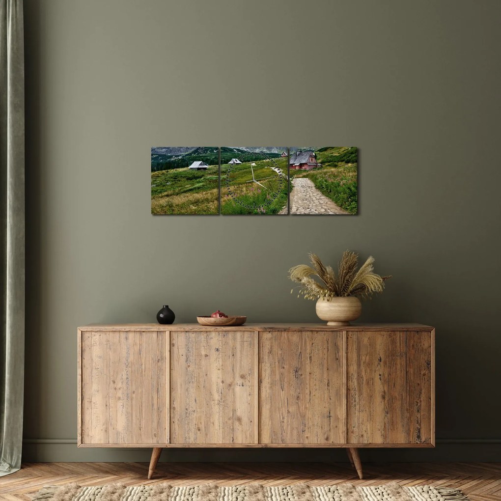 Kép - Hegyi táj házakkal (órával) (90x30 cm)