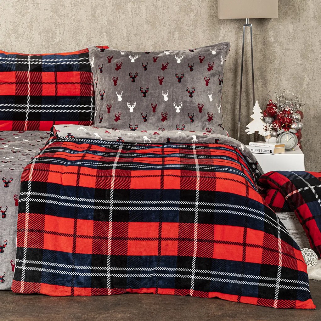 4Home Kocka mikroflanel ágyneműhuzat piros, 160 x 200 cm, 70 x 80 cm, 160 x 200 cm, 70 x 80 cm