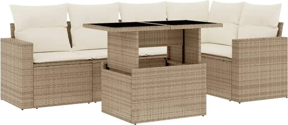 vidaXL 6 részes bézs polyrattan kerti ülőgarnitúra párnával