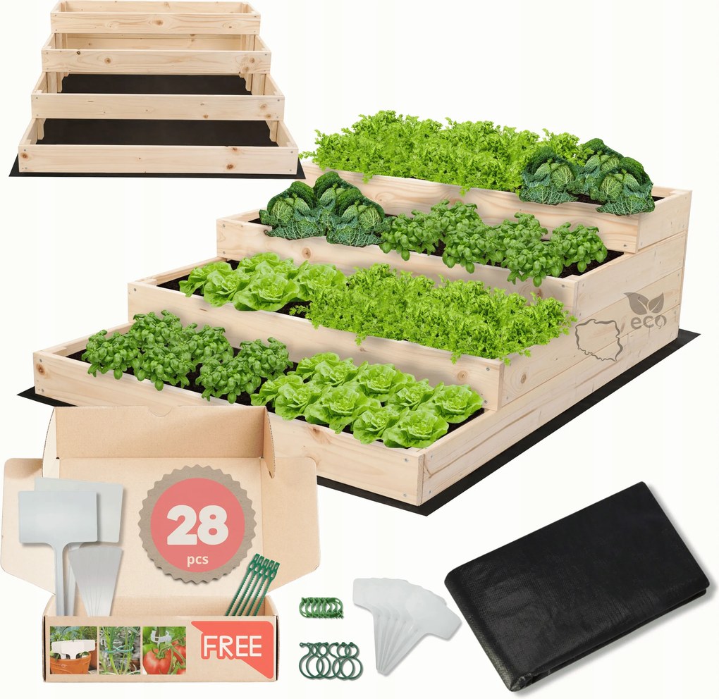 Magasított ágyás zöldséges fa emeletes virágtartó 36x90x120 öko