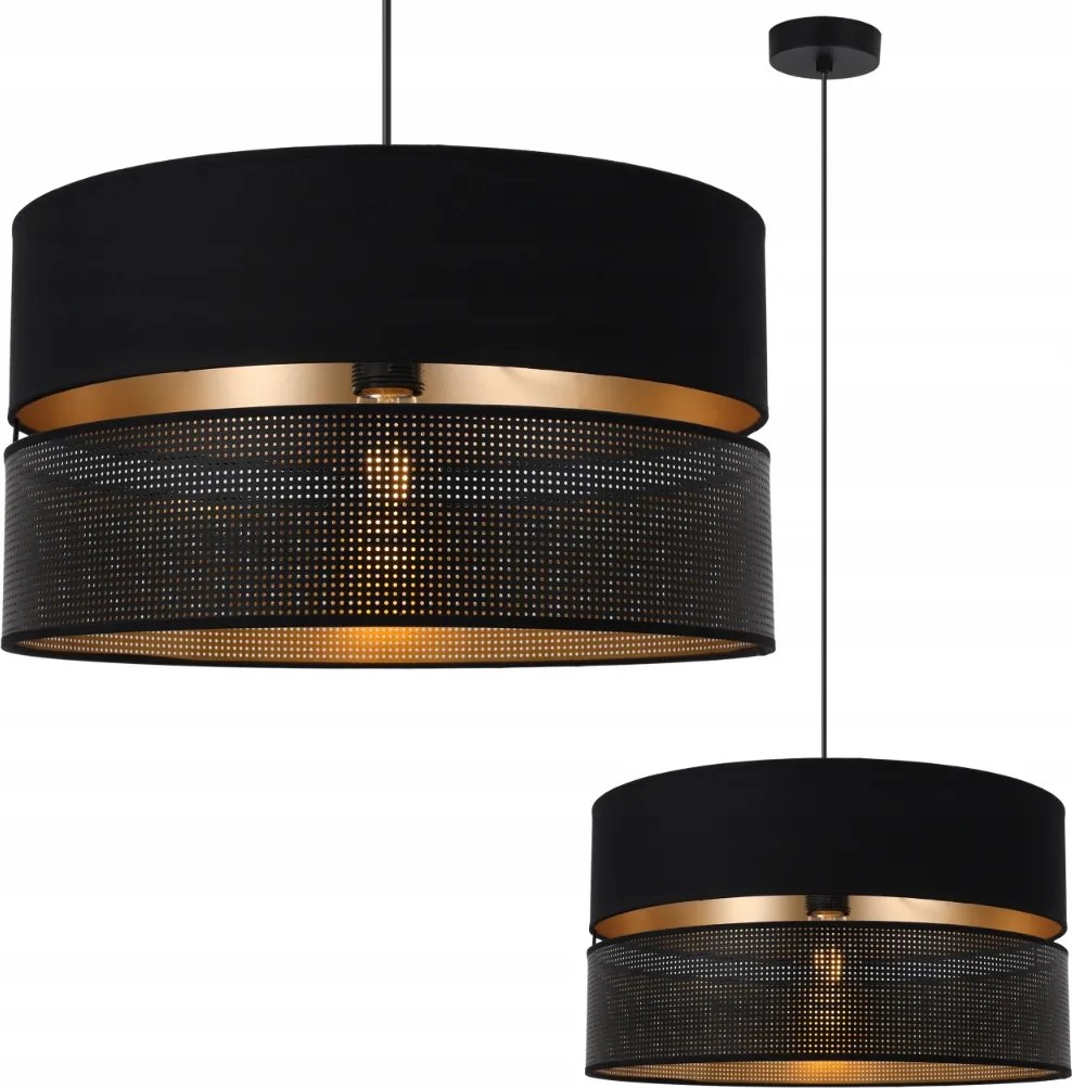 Mennyezeti Függőlámpa Nagy Dupla Fekete Lámpabúra Arany Közép Modern