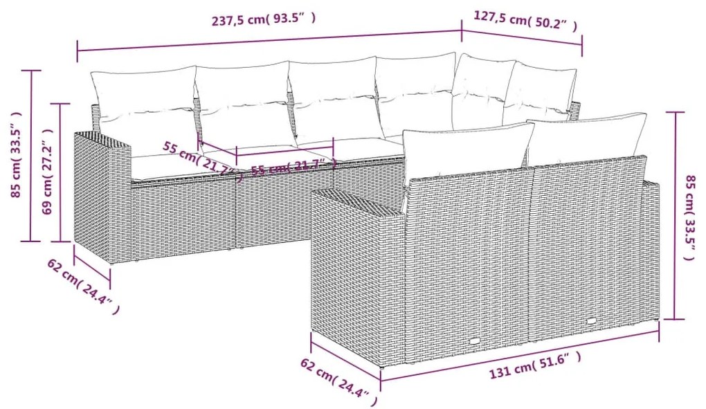 7 részes szürke polyrattan kerti ülőgarnitúra párnákkal