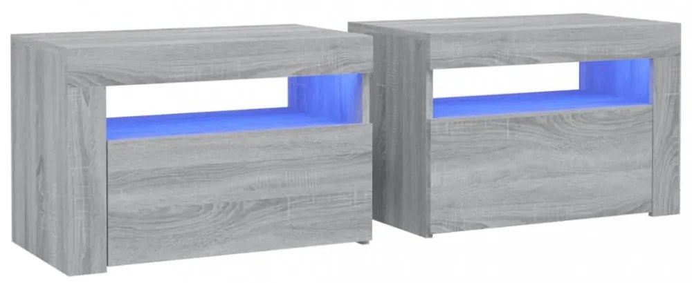 2 db szürke sonoma színű éjjeliszekrény LED-ekkel 60x35x40 cm