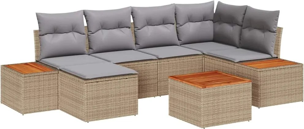 vidaXL Kerti Kanapé Szett párnával 7 pcs Bézs polirattan