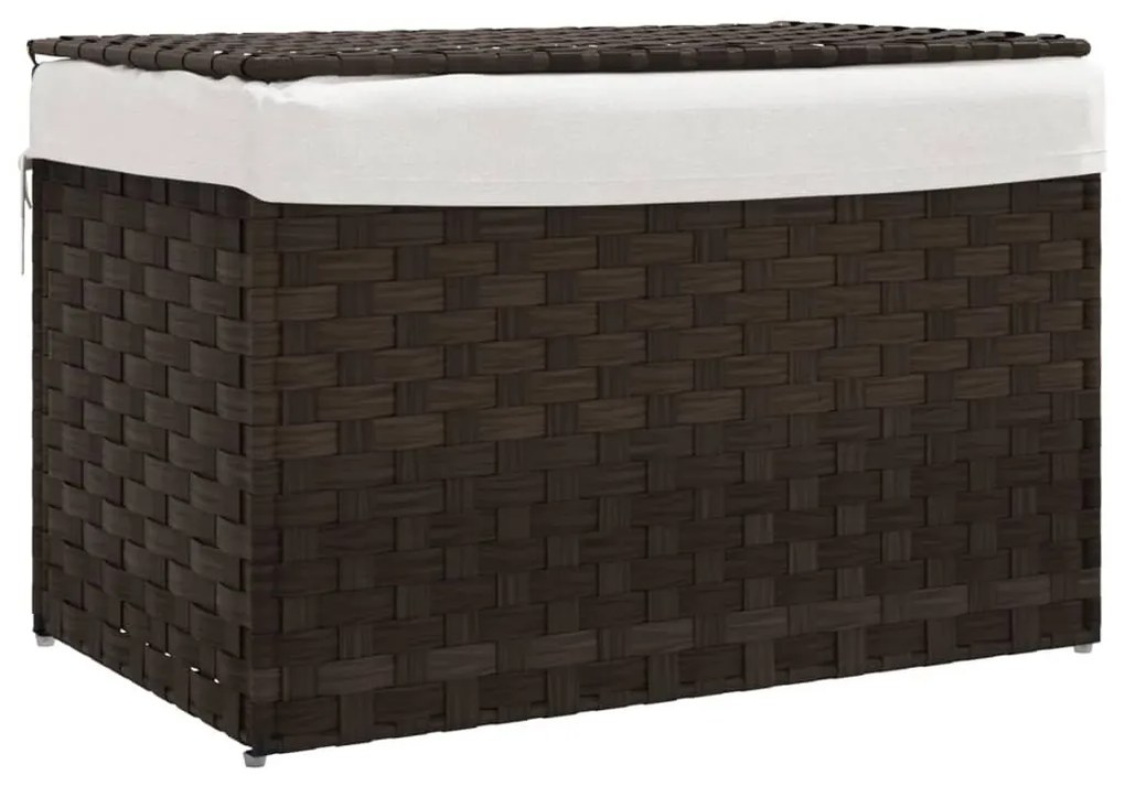 sötétbarna polyrattan szennyeskosár fedéllel 55,5 x 35 x 34 cm
