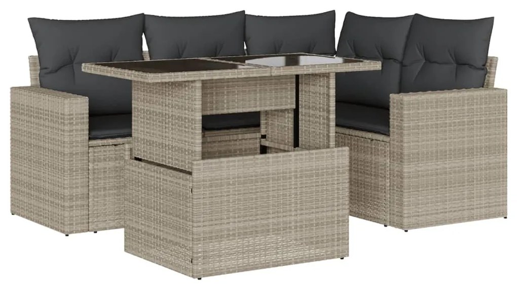 5 részes világosszürke polyrattan kerti ülőgarnitúra párnákkal