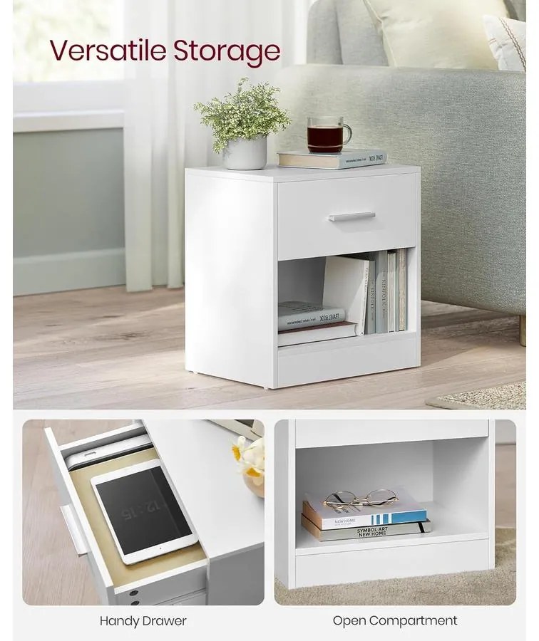 Éjjeliszekrény, 2 darabos szett, fiókkal 28 x 39 x 41 cm fehér