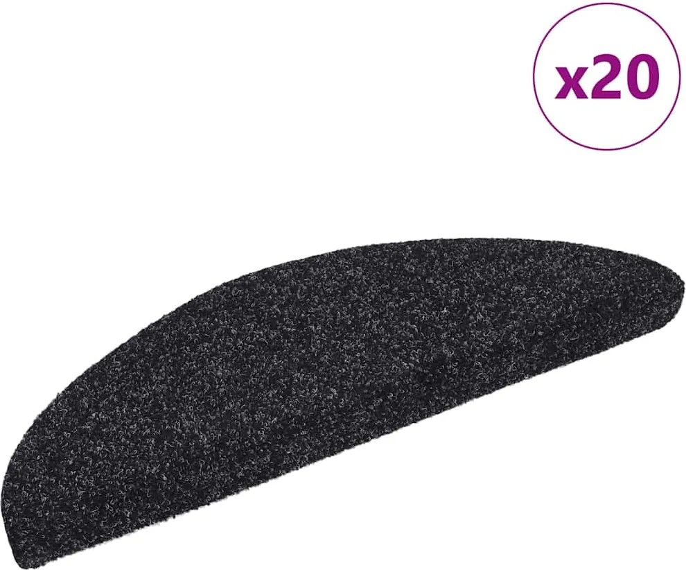 vidaXL 20 db öntapadós lépcsőszőnyeg, 56 x 17 x 3 cm, fekete, félkör alakú