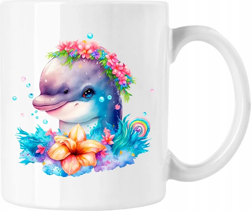 Virágos bögre Mesebeli Delfinek Fehér 330ml