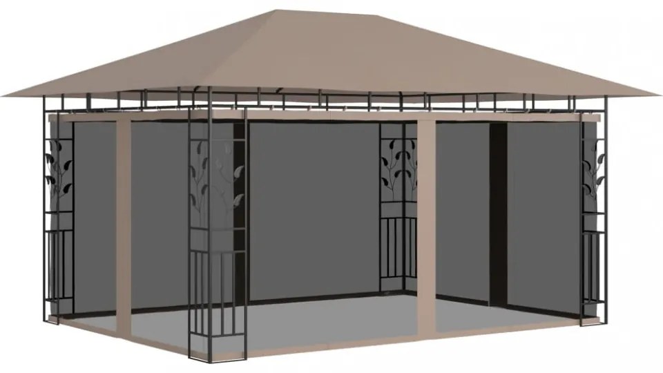 tópszínű pavilon szúnyoghálóval/LED fényfüzérrel 4 x 3 x 2,73 m