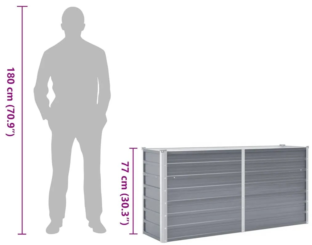 szürke horganyzott acél kerti magaságyás 160 x 40 x 77 cm