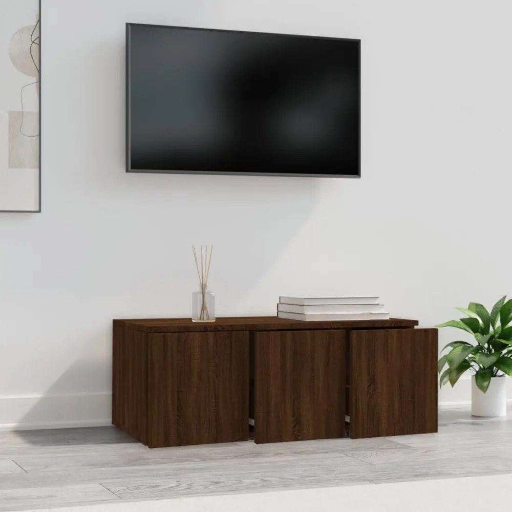 barna tölgyszínű szerelt fa TV-szekrény 80x34x30 cm
