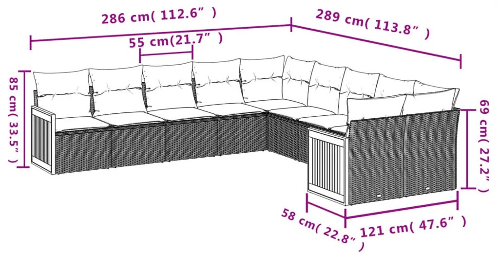 10 részes bézs polyrattan kerti ülőgarnitúra párnával