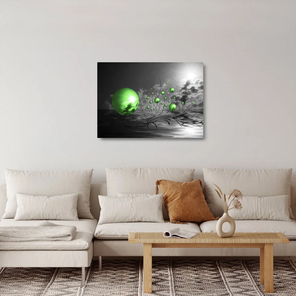 Zöld absztrakt gömbök képe (üvegen) (70x50 cm)
