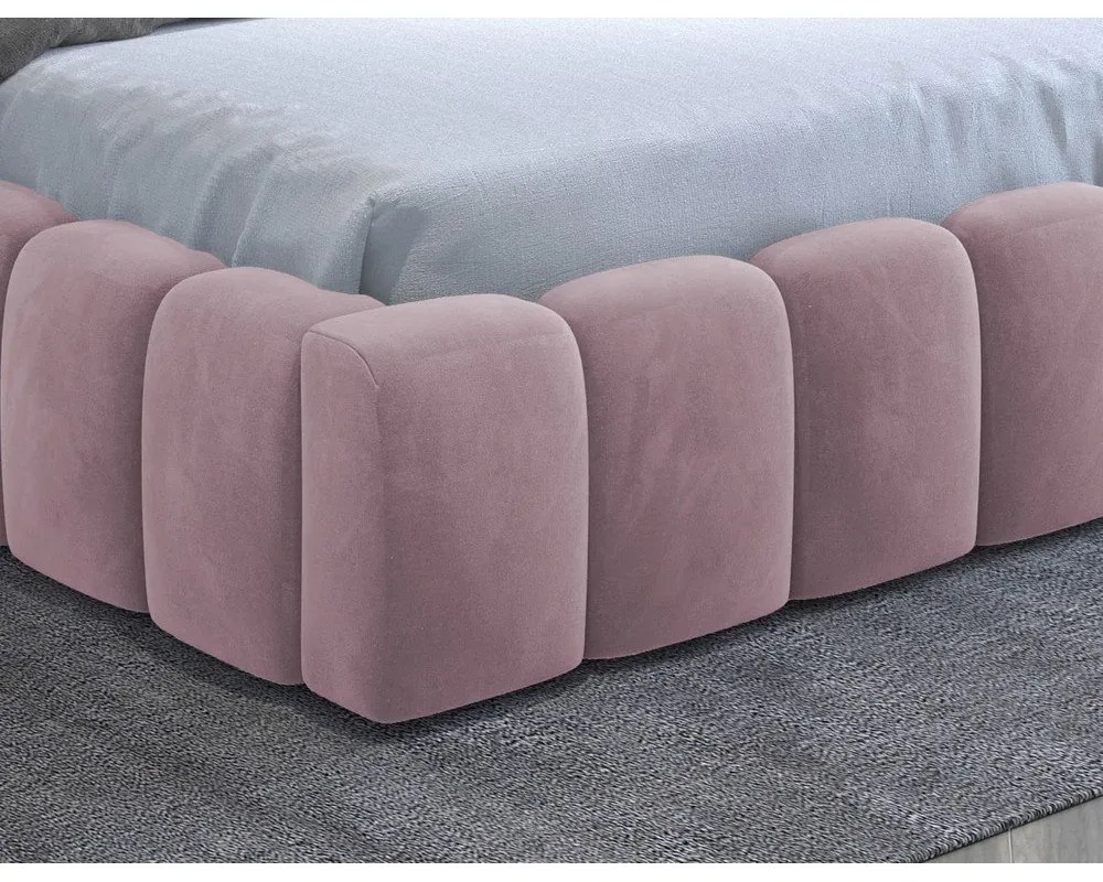 Rózsaszín kárpitozott ágyneműtartós franciaágy ágyráccsal 140x200 cm Lamica – ELTAP