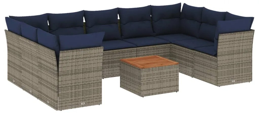 10 részes szürke polyrattan kerti ülőgarnitúra párnával