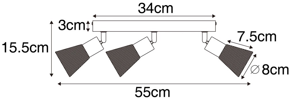 Ipari reflektor fekete fával 3-lámpás - Kristina
