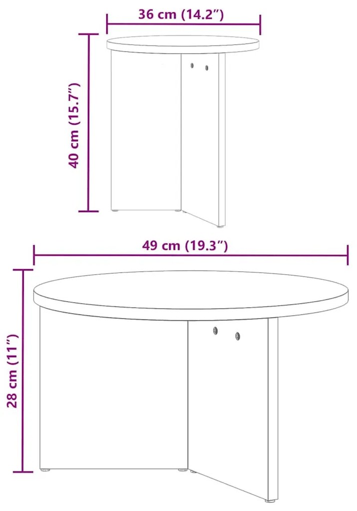Dohányzóasztal 2 pcs Természetes 49 x 49 x 28 cm Tömör fenyőfa