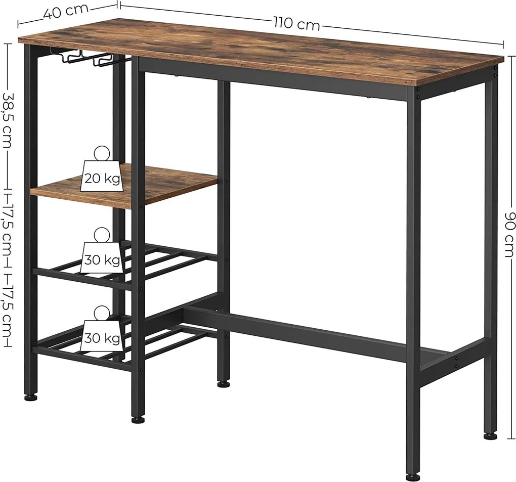 Bárasztal, bárpult borospohár tartóval és palacktartóval 110 x 90 x 40 cm