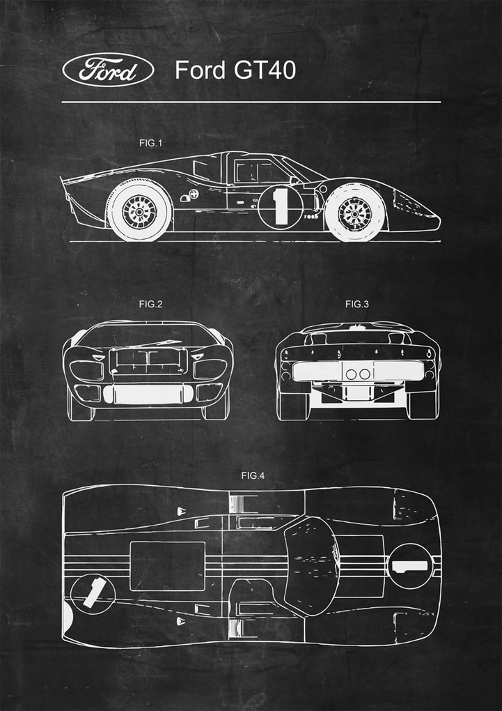 Poszter Ford GT40 Retro Patent Séma