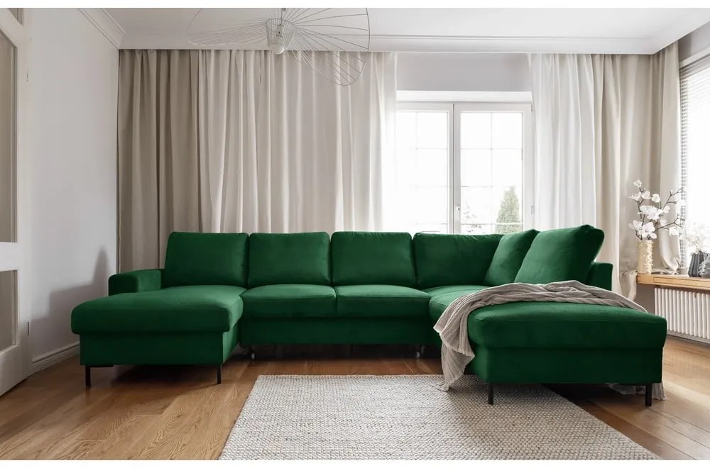 Sötétzöld kordbársony kinyitható sarokkanapé (jobb oldali) Lofty Lilly – Miuform