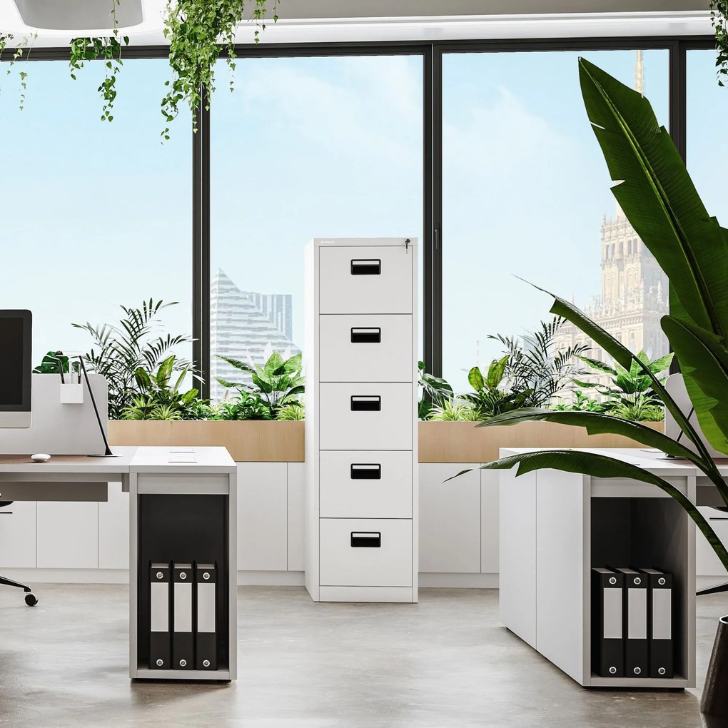 Fém irattartó szekrény, 5 fiókos SARA V5, 460 x 1630 x 620 mm, fehér