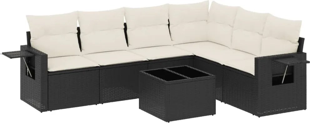 vidaXL 7 részes fekete polyrattan kerti ülőgarnitúra párnával