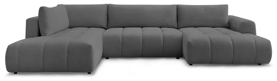 Sötétszürke kinyitható-tárolóhelyes sarokkanapé (bal oldali-U alakú) Fuji – Bobochic Paris