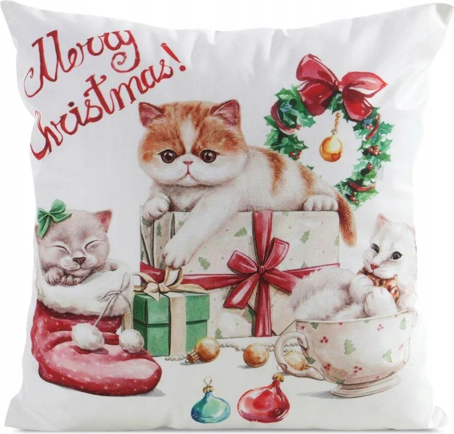 Karácsonyi díszpárnahuzat Jancsi 45x45 cicás cipzáras