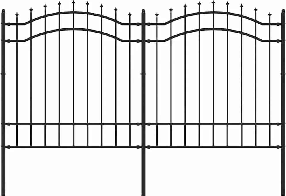vidaXL fekete porszórt acél kerti kerítés lándzsás tetejjel 240 x 125 cm